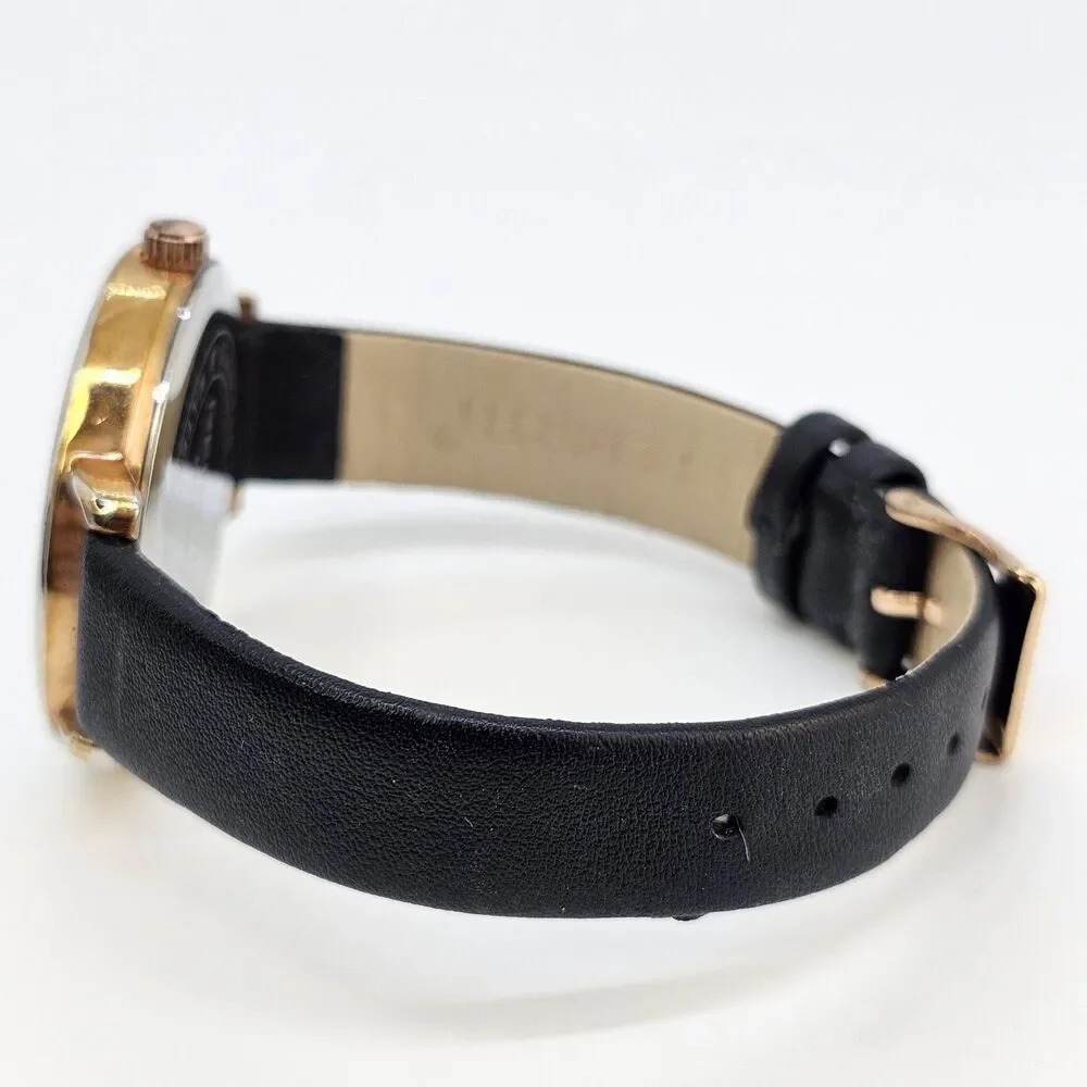 Rebirth Women's‎ Watch 41MM Gold Dial Black Leather Bands New Battery